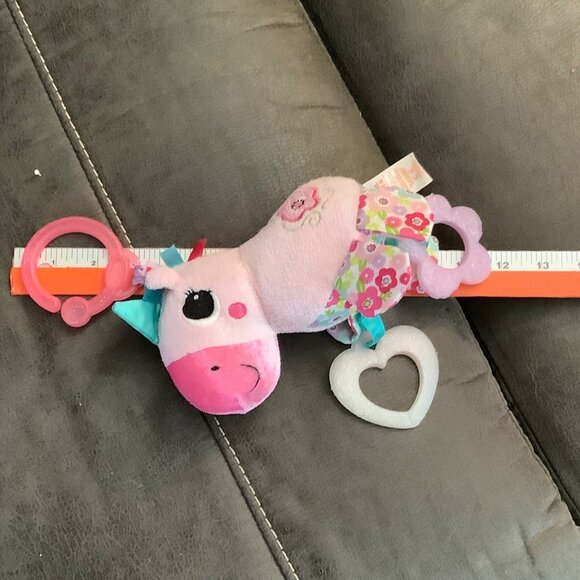 Bright Starts Baby Unicorn Plush Toy With Teething Rings & Clip-On 11" - Picture 5 of 5